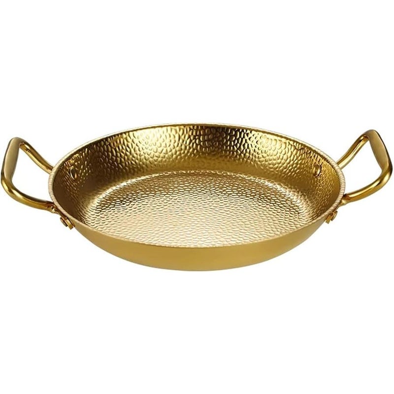 Gold 26cm Hammered Stainless Steel Paella Pan Double Handle for Seafood Rice Induction Compatible - Image 1