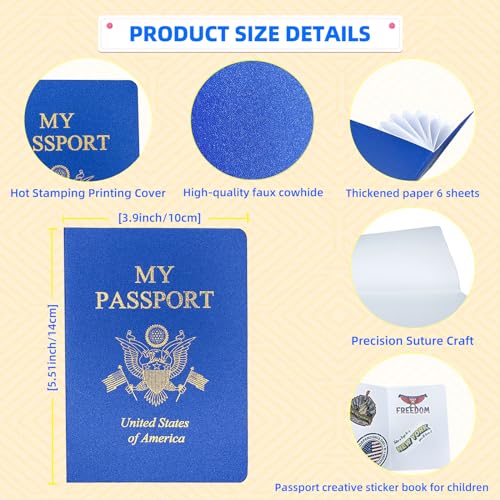 XIISVINT 30 Pcs Blank Passport Notebook Blue Passport Book Fake Passport Travel Journal Sticker Collection Book for Kids School Projects World Travel Pretend Activity Party Favors 551x39 Inch - Image 5