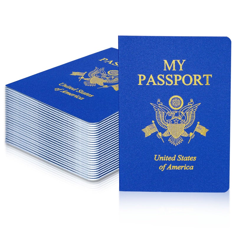 XIISVINT 30 Pcs Blank Passport Notebook Blue Passport Book Fake Passport Travel Journal Sticker Collection Book for Kids School Projects World Travel Pretend Activity Party Favors 551x39 Inch - Image 4