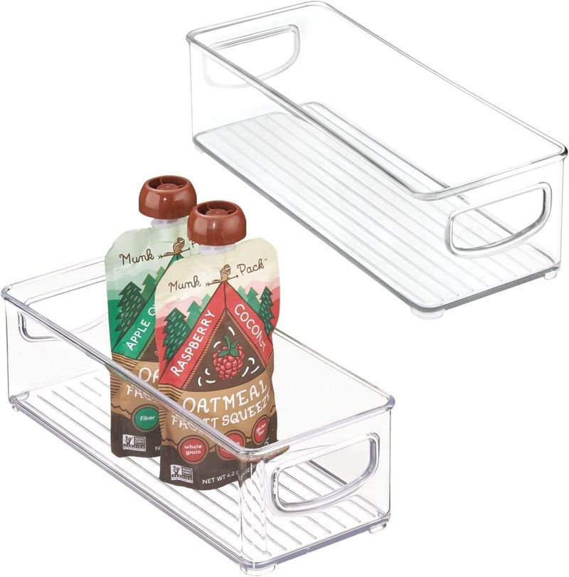 NICOYA NICOYA Plastic Stackable Small Organizing Bin Kitchen Pantry Cabinet Refrigerator Freezer Food Organization Storage Bins with Handles Drawer Container Organizer for Yogurt Pouches 2 Pack Clear - Image 1