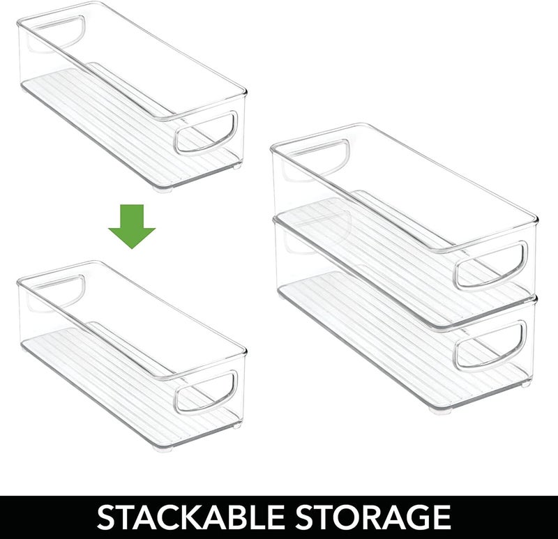 NICOYA NICOYA Plastic Stackable Small Organizing Bin Kitchen Pantry Cabinet Refrigerator Freezer Food Organization Storage Bins with Handles Drawer Container Organizer for Yogurt Pouches 2 Pack Clear - Image 4