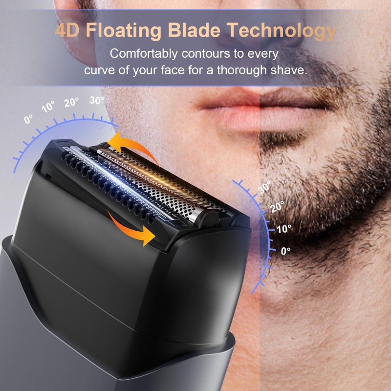 MuliVid Electric Foil Shaver for Men:Triple Floating Blade Electric Razor for Face & Beard - IPX7 Waterproof Cordless Shaver with LED Display, USB-C Fast Charge & Travel Lock - Home & Travel Grooming Kit - Image 2