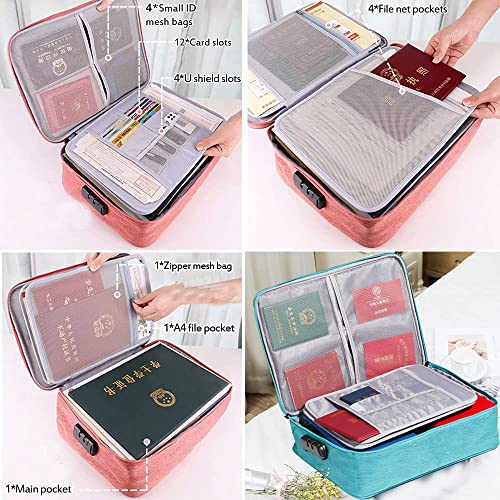 KEJIH Oxford Document Bag with Safe Lock, Multi-Layer Storage Pouch, Diploma Without Vibration, Portable for MacBook, Passport, Package File, A4 Size, Lake Blue - Image 2