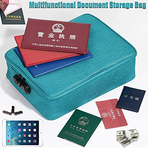 KEJIH Oxford Document Bag with Safe Lock, Multi-Layer Storage Pouch, Diploma Without Vibration, Portable for MacBook, Passport, Package File, A4 Size, Lake Blue - Image 3