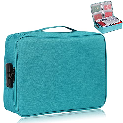 KEJIH Oxford Document Bag with Safe Lock, Multi-Layer Storage Pouch, Diploma Without Vibration, Portable for MacBook, Passport, Package File, A4 Size, Lake Blue - Image 1