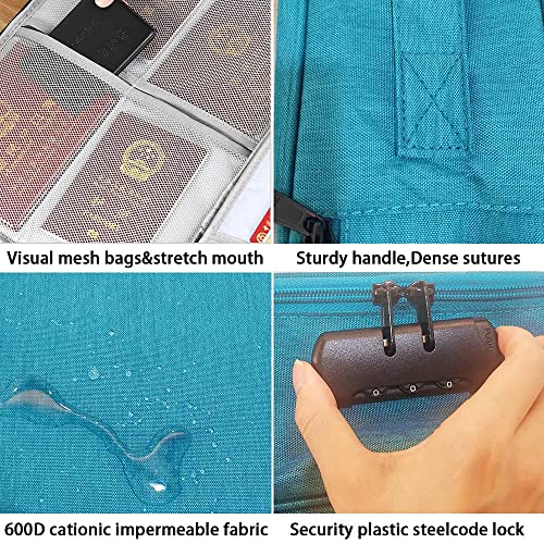 KEJIH Oxford Document Bag with Safe Lock, Multi-Layer Storage Pouch, Diploma Without Vibration, Portable for MacBook, Passport, Package File, A4 Size, Lake Blue - Image 4