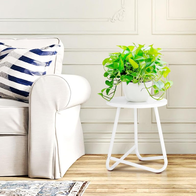 HDANI 35 cm Round Plant Stand, Flower Stand, Plant Shelf Made of Wood and Metal, Modern Shelf for Indoor Plants for Living Room, Balcony and Office, White - Image 5