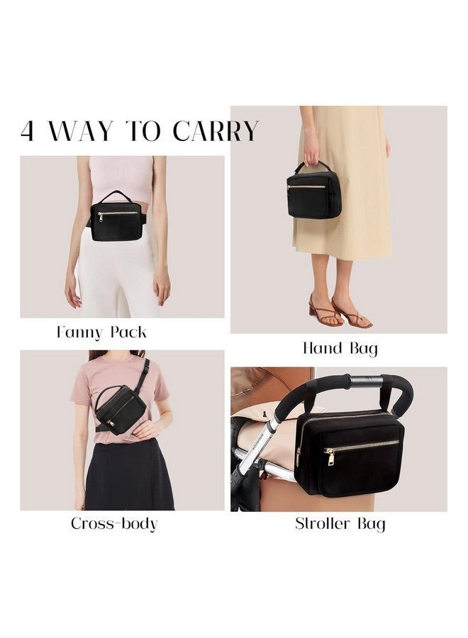 printe Small Diaper Bag with Portable Changing Pad, Crossbody Fanny Pack with Wipes Pocket for Stroller, Women Waist Bag for Travel, Black Large - Image 2