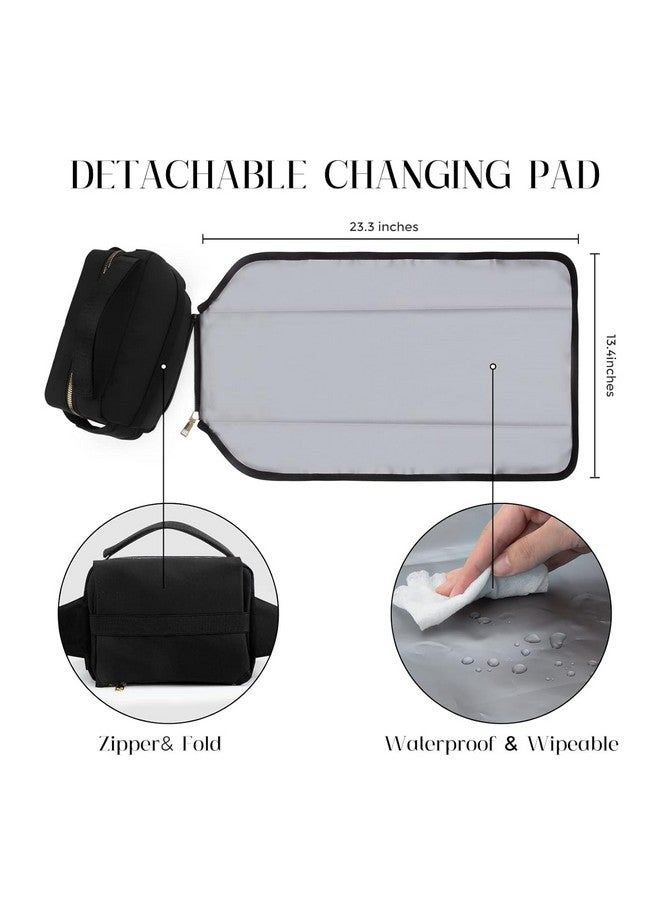 printe Small Diaper Bag with Portable Changing Pad, Crossbody Fanny Pack with Wipes Pocket for Stroller, Women Waist Bag for Travel, Black Large - Image 5