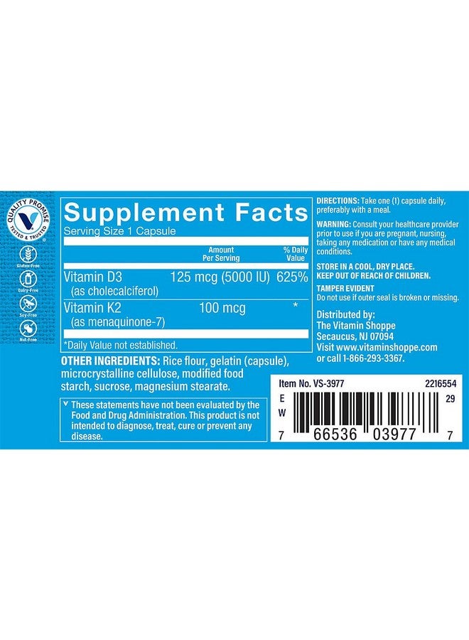 The Vitamin Shoppe فيتامين د3 وك2 - دعم المناعة وصحة العظام - 5,000 وحدة دولية (60 كبسولة) - Image 3