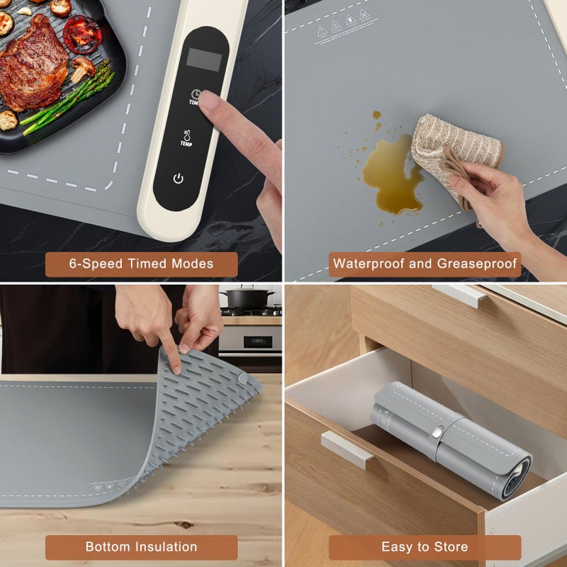 FYY Warming Mat for Food - Rapid and Full Surface Heating, 6 Temp Settings, 6H Timer, Rollable Portable Food Warming Mat, Ideal for Gatherings, Parties, Keep Meal Warm (X Large Size, Gray) - Image 4