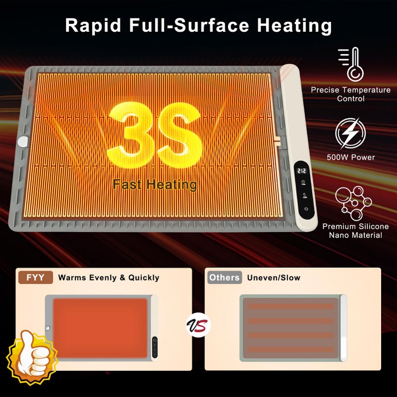 FYY Warming Mat for Food - Rapid and Full Surface Heating, 6 Temp Settings, 6H Timer, Rollable Portable Food Warming Mat, Ideal for Gatherings, Parties, Keep Meal Warm (X Large Size, Gray) - Image 2