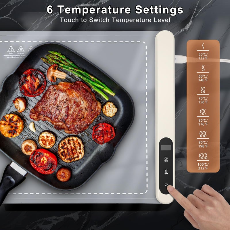 FYY Warming Mat for Food - Rapid and Full Surface Heating, 6 Temp Settings, 6H Timer, Rollable Portable Food Warming Mat, Ideal for Gatherings, Parties, Keep Meal Warm (X Large Size, Gray) - Image 3