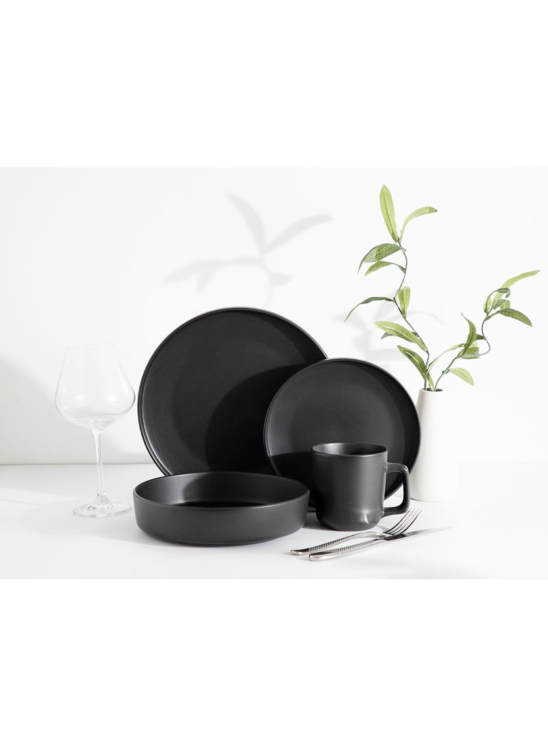 16 Piece Stoneware Dinnerware Set for 4, Kitchen Plates,Bowls And Mugs,Dishwasher & Microwave Safe,Serve for 4 - Matt Black Color - Image 4