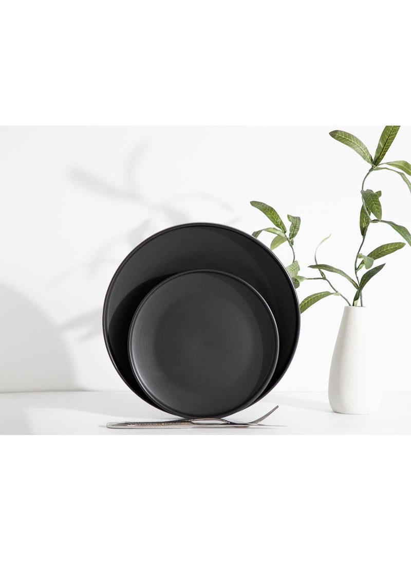 16 Piece Stoneware Dinnerware Set for 4, Kitchen Plates,Bowls And Mugs,Dishwasher & Microwave Safe,Serve for 4 - Matt Black Color - Image 2