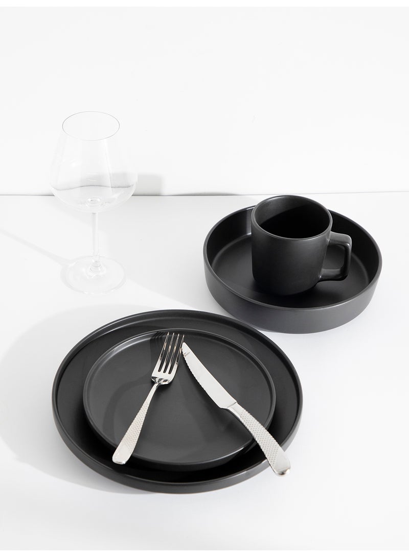 16 Piece Stoneware Dinnerware Set for 4, Kitchen Plates,Bowls And Mugs,Dishwasher & Microwave Safe,Serve for 4 - Matt Black Color - Image 3