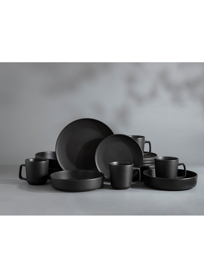 16 Piece Stoneware Dinnerware Set for 4, Kitchen Plates,Bowls And Mugs,Dishwasher & Microwave Safe,Serve for 4 - Matt Black Color - Image 1