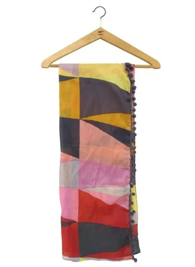 House Of Disaster Color Block Pom-Pom Scarf – Lightweight Fashion Wrap, or Stole | Soft Multicolor Printed Women’s Scarf | Long Neck Accessory