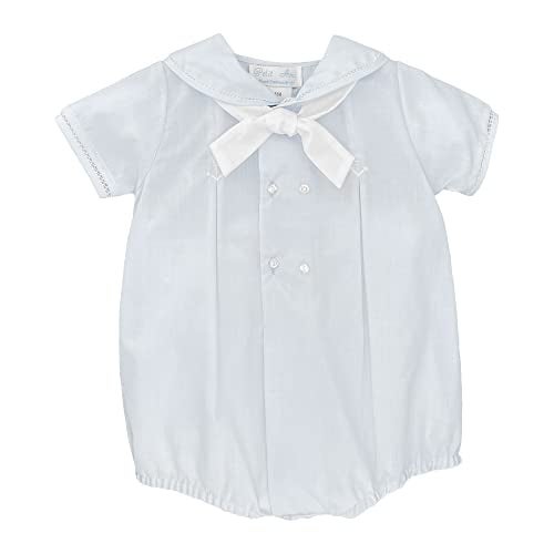 Petit Ami Baby Boys' Sailor Romper with Embroidered Anchors, 6 Months, Blue - Image 1