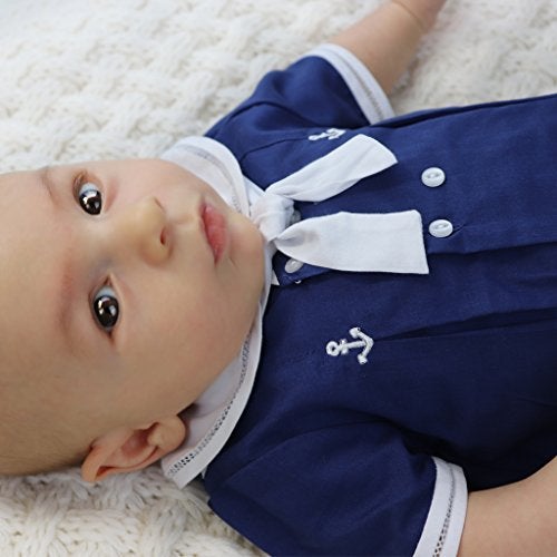 Petit Ami Baby Boys' Sailor Romper with Embroidered Anchors, 6 Months, Blue - Image 5