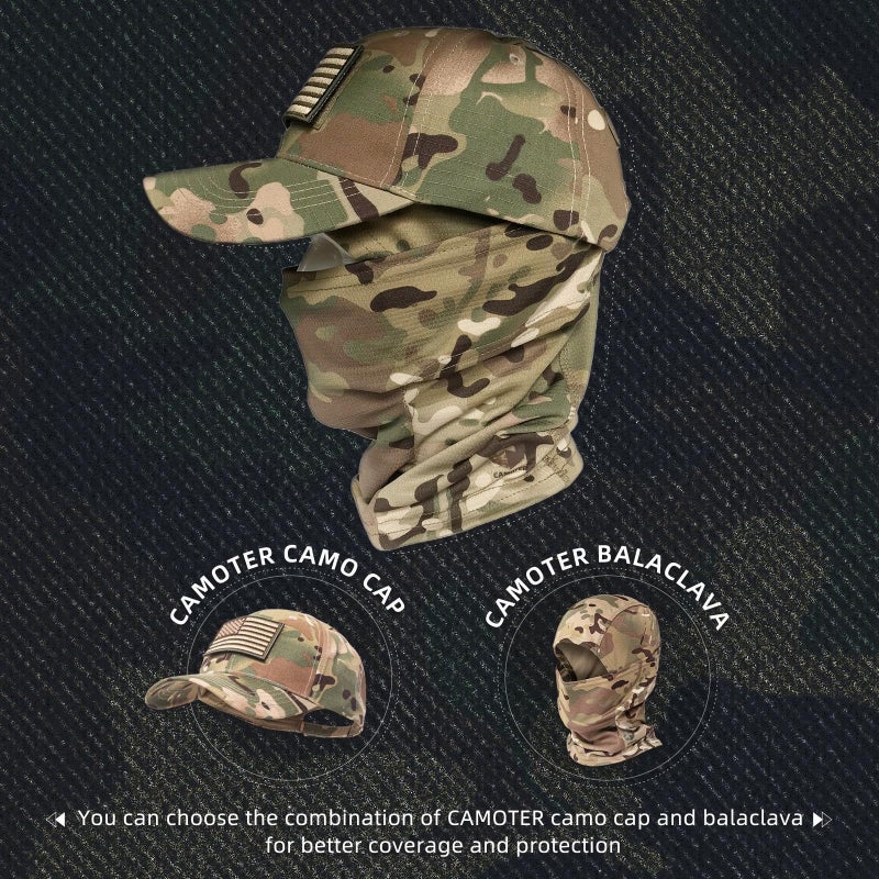 CAMOTER Camo Hat Baseball Cap Camo Face Mask Neck Gaiter with American Flag Patch for Men/Women Outdoors Tactical Military (US, Alpha, One Size, Camo CP All) - Image 4