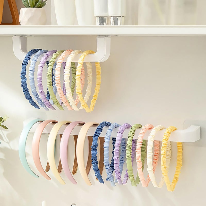 2Pcs White Wall Mounted Hairband Headband Holder Organizer with Towel Bar Bathroom Storage Rack - Image 5