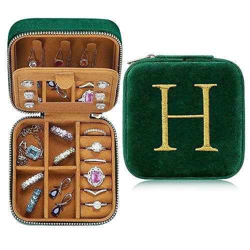 Parima Gifts for Her - Birthday & Valentine's Gifts, Personalized Jewelry Box - Travel Case with Letter H, Green - Image 1