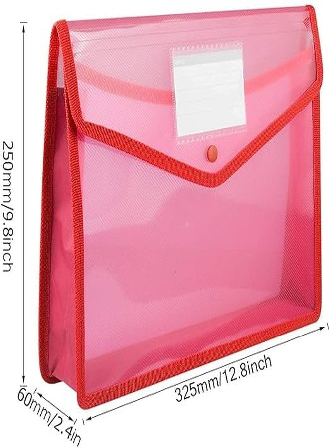 HCS A4 Document File Bag, Transparent Envelope Holder Storage Case, Snap Button Organizer, Plastic Container for Papers, Stationery (Multi-Color) (Pack OF10) - Image 3