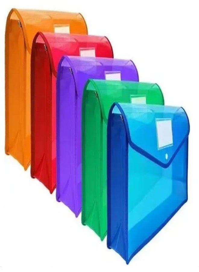 HCS A4 Document File Bag, Transparent Envelope Holder Storage Case, Snap Button Organizer, Plastic Container for Papers, Stationery (Multi-Color) (Pack OF10) - Image 1