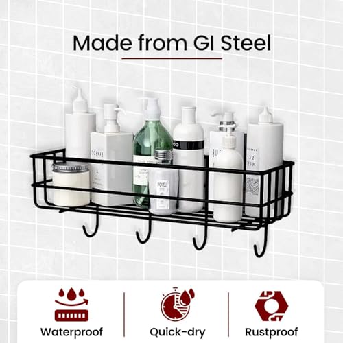 HOUZA Wall-Mounted Bathroom Rack – Self Adhesive Organizer, 𝐍𝐨 𝐃𝐫𝐢𝐥𝐥𝐢𝐧𝐠 𝐍𝐞𝐞𝐝𝐞𝐝 & Space-Saving with Lightweight, Effortless Setup (Pack of 1) - Image 5