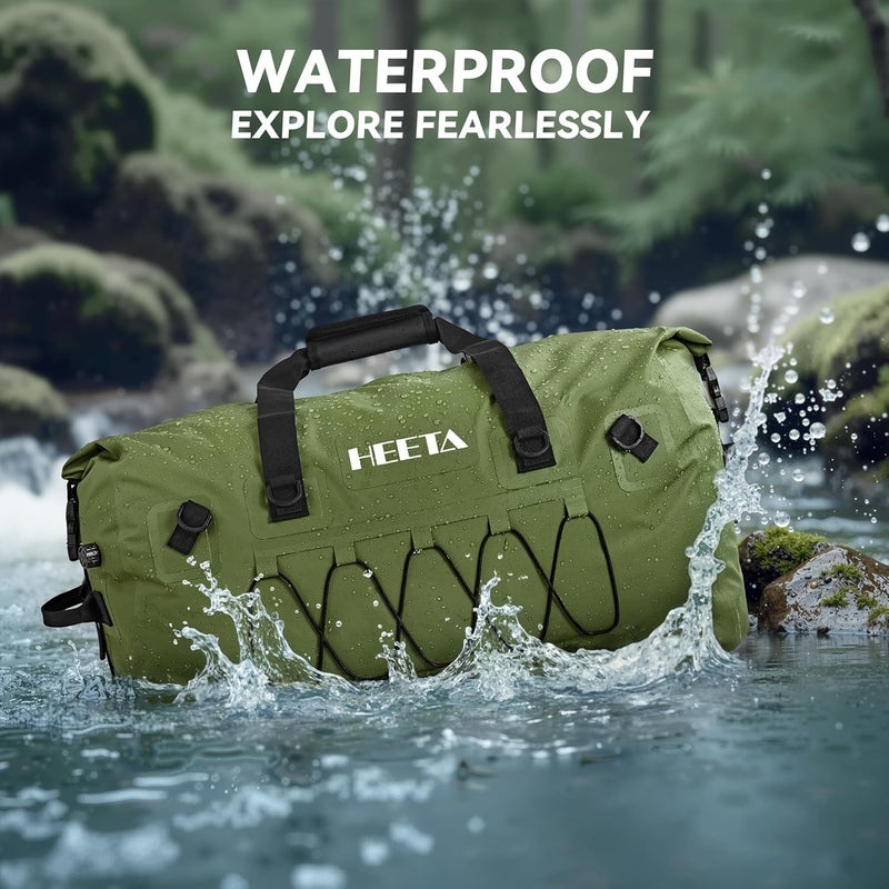 HEETA Waterproof Duffel Bag - 60L Extra Large Rolltop Travel Duffle for Kayaking, Rafting, and Camping (Green) - Image 3