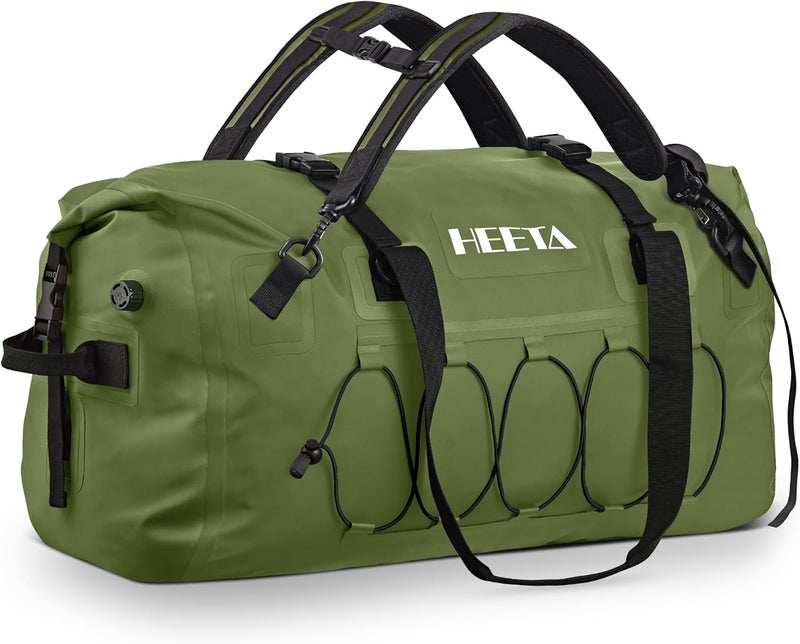 HEETA Waterproof Duffel Bag - 60L Extra Large Rolltop Travel Duffle for Kayaking, Rafting, and Camping (Green) - Image 1