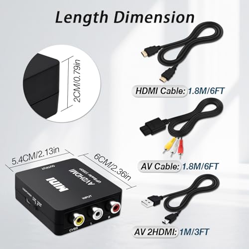 COMeap AV to HDMI Converter, N64 AV Cable for Nintendo 64 / Gamecube/Super Nintendo SNES, RCA to HDMI Converter with USB Power and HDMI 4K Cable, Support TV with RCA or HDMI Input 6FT(1.8M) - Image 5