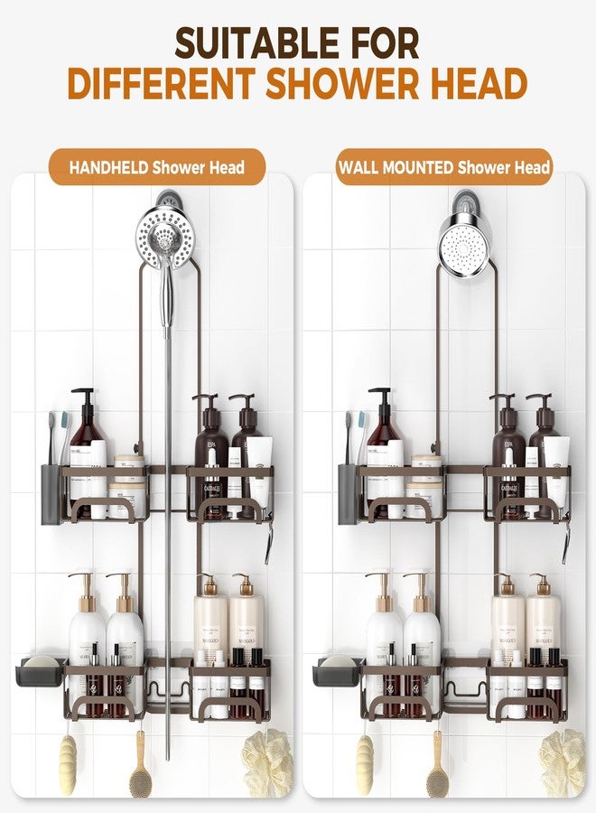 REINHARDT Shower Caddy Hanging for Handheld Showerheads Adjustable Split Shower Caddy, Rustproof Shower Organizer with Hooks for Razor Over the Head Caddy with Soap Holder Bathroom Accessories, Bronze - Image 3