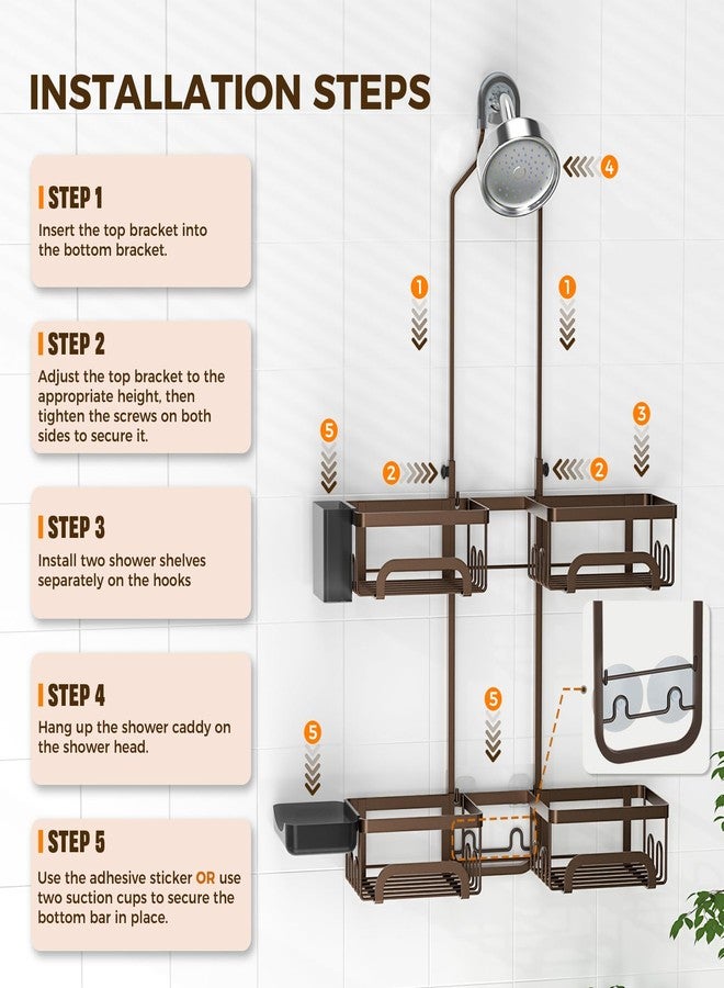 REINHARDT Shower Caddy Hanging for Handheld Showerheads Adjustable Split Shower Caddy, Rustproof Shower Organizer with Hooks for Razor Over the Head Caddy with Soap Holder Bathroom Accessories, Bronze - Image 5