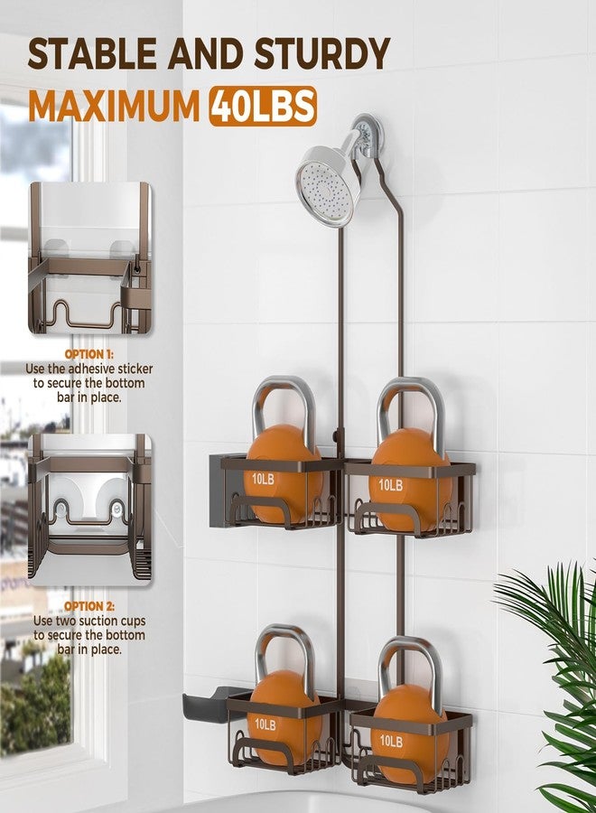 REINHARDT Shower Caddy Hanging for Handheld Showerheads Adjustable Split Shower Caddy, Rustproof Shower Organizer with Hooks for Razor Over the Head Caddy with Soap Holder Bathroom Accessories, Bronze - Image 4
