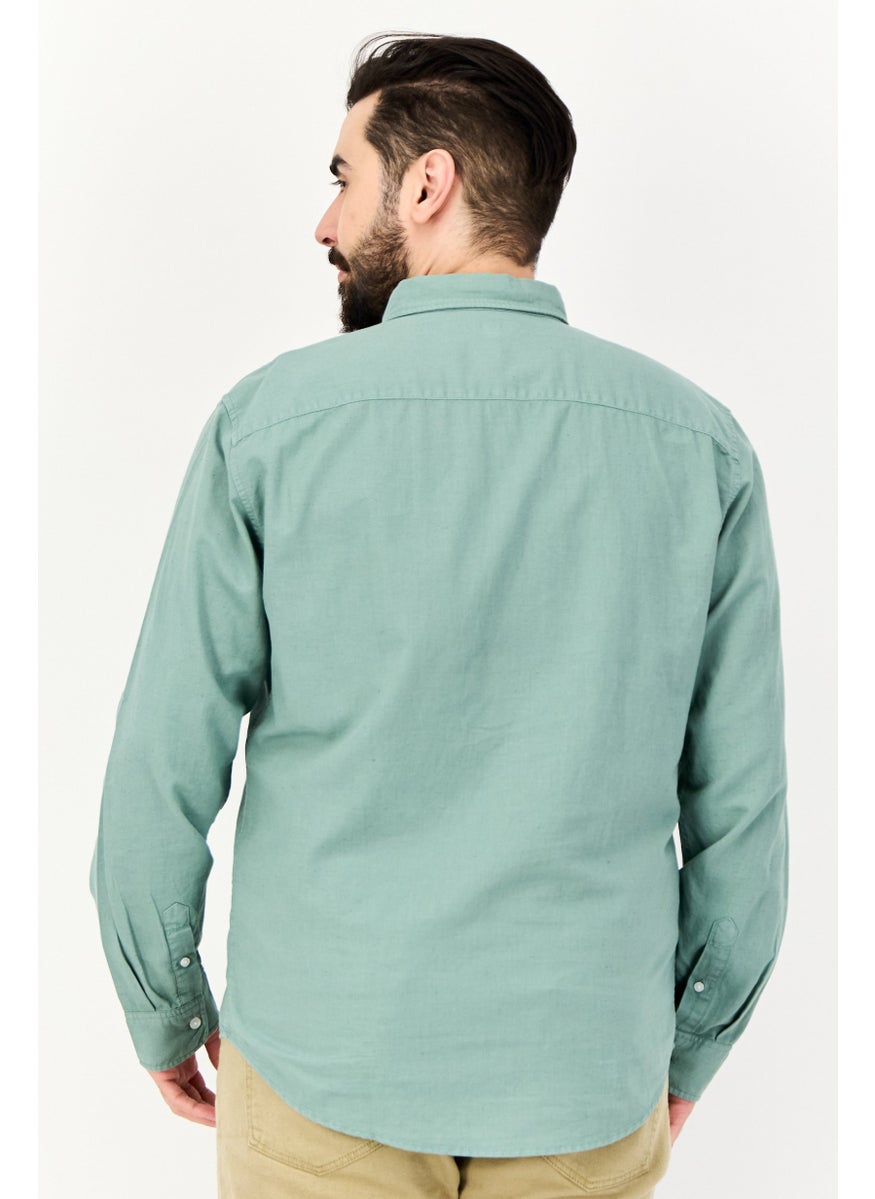 English Laundry Men Regular Fit Long Sleeve Solid Casual Shirt, Green  - Image 2