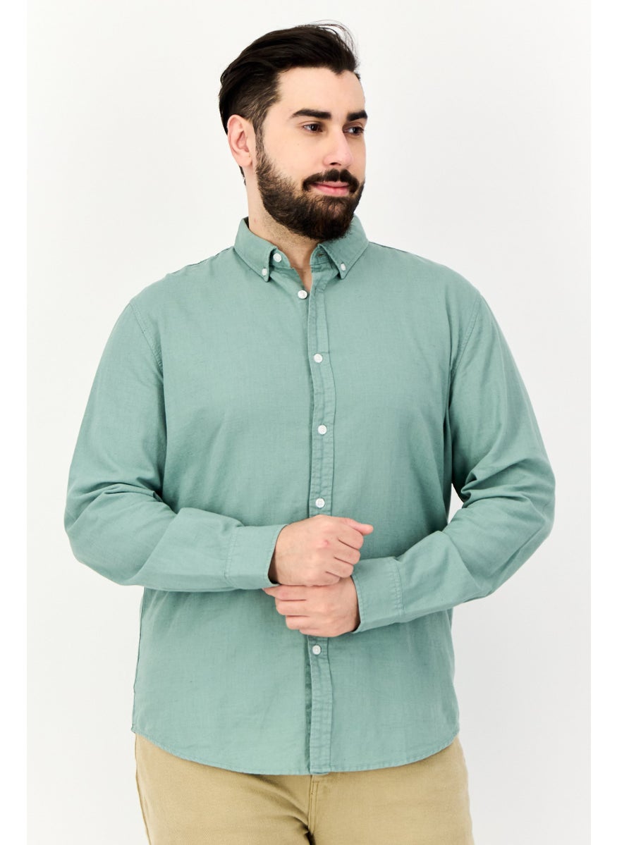 English Laundry Men Regular Fit Long Sleeve Solid Casual Shirt, Green  - Image 1