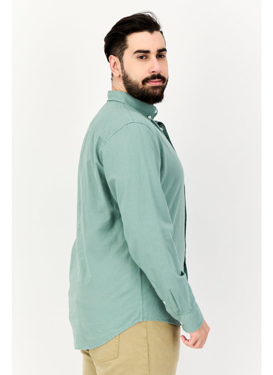 English Laundry Men Regular Fit Long Sleeve Solid Casual Shirt, Green  - Image 4