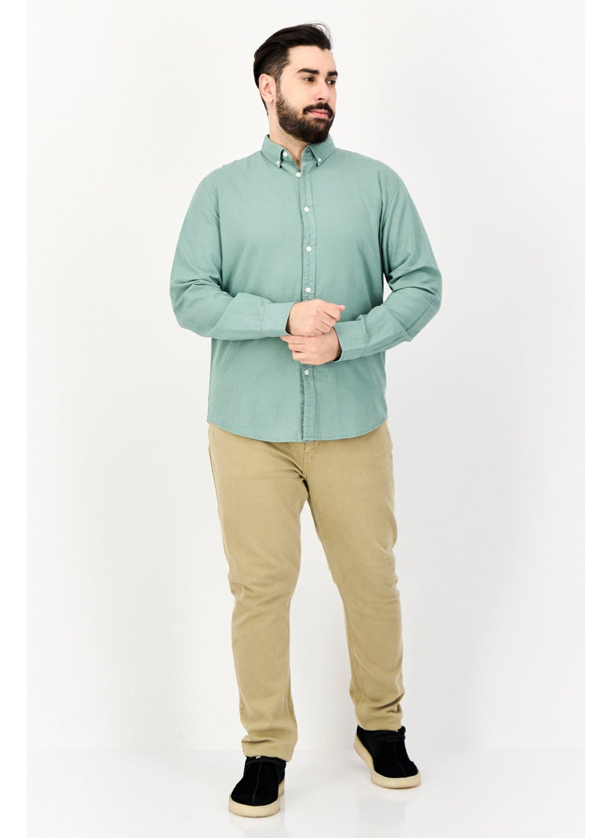 English Laundry Men Regular Fit Long Sleeve Solid Casual Shirt, Green  - Image 3