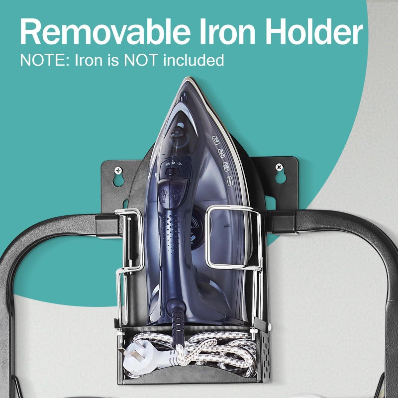 Seiritex Over The Door Ironing Board 14x42 inches with Iron Holder and Pocket Storage Bag, Hanging Iron Board for Home Laundry Room, Black - Image 2