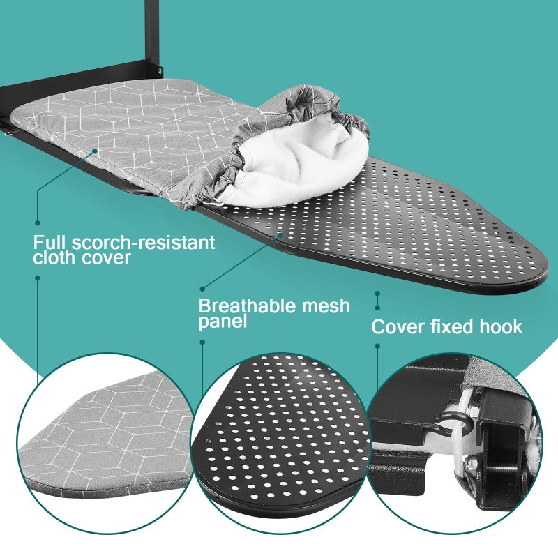Seiritex Over The Door Ironing Board 14x42 inches with Iron Holder and Pocket Storage Bag, Hanging Iron Board for Home Laundry Room, Black - Image 4