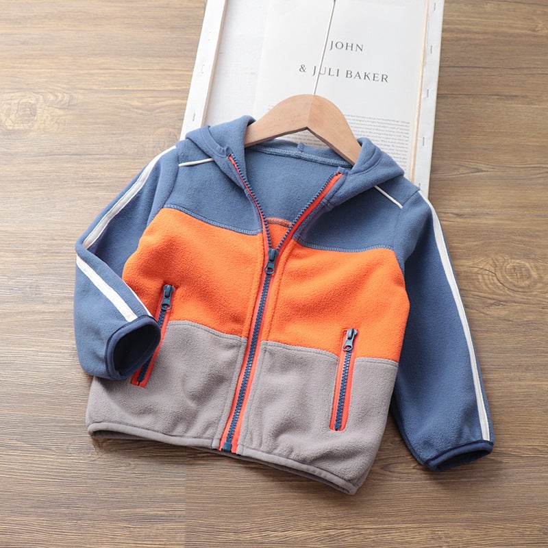 Boys' Polar Fleece Jacket, New Winter Baby Warm Sportswear, Korean Style Color-Blocked Zipper Shirt, Drop Shipping - Image 3