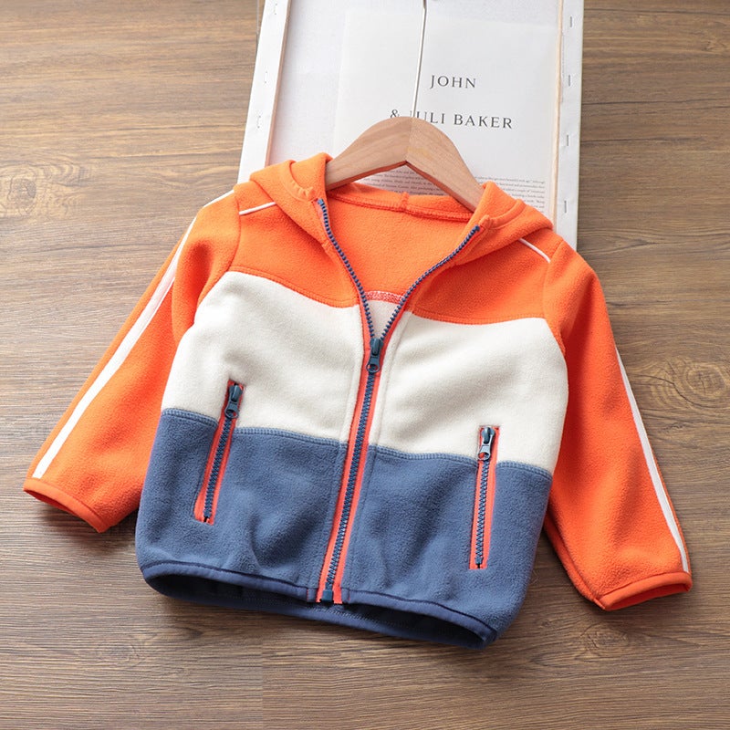 Boys' Polar Fleece Jacket, New Winter Baby Warm Sportswear, Korean Style Color-Blocked Zipper Shirt, Drop Shipping - Image 4