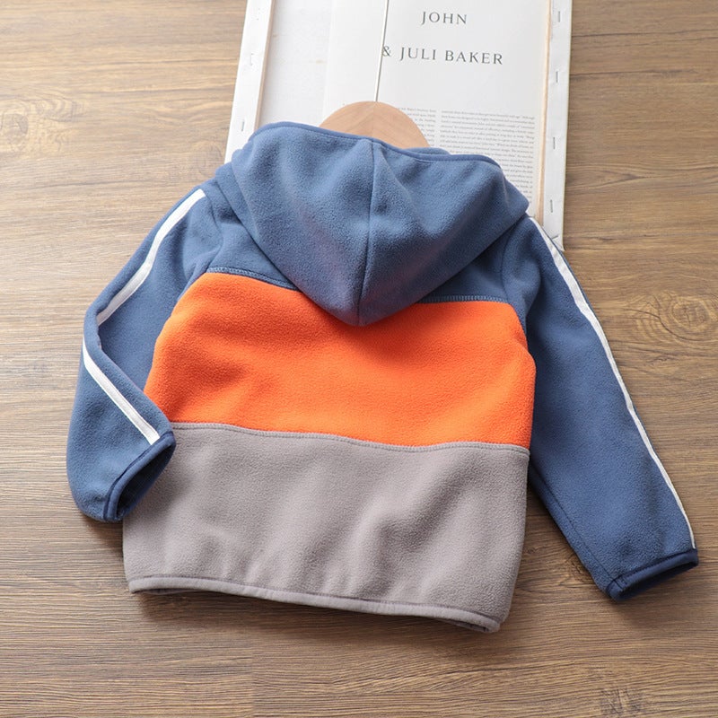 Boys' Polar Fleece Jacket, New Winter Baby Warm Sportswear, Korean Style Color-Blocked Zipper Shirt, Drop Shipping - Image 5