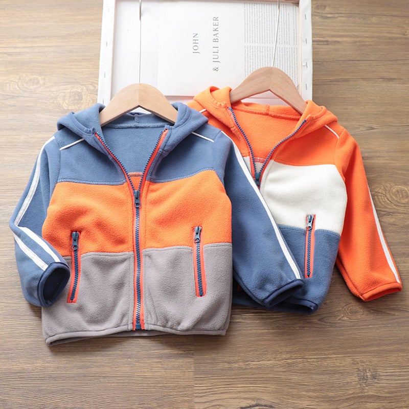 Boys' Polar Fleece Jacket, New Winter Baby Warm Sportswear, Korean Style Color-Blocked Zipper Shirt, Drop Shipping - Image 2