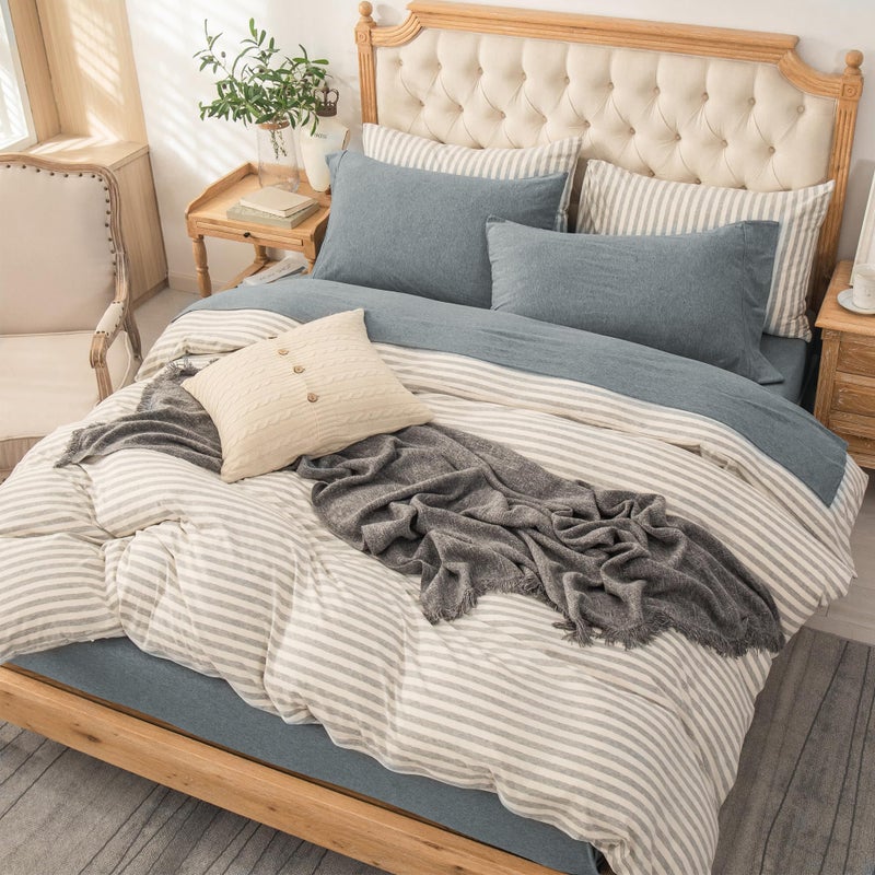 PURE ERA PURE ERA Jersey Knit 4pc Bed Sheet Set 100% T-Shirt Cotton Super Soft Comfy Breathable Fits Mattress Up to 20"" Extra Deep Pocket (Heather Blueish Grey  Queen)  - Image 3