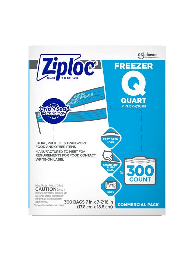 SC Johnson Professional Ziploc 696187 Double Zipper Freezer Bags, 1qt, 2.7mil, 7 x 7 3/4, Clear w/Label, 300/Carton - Image 1