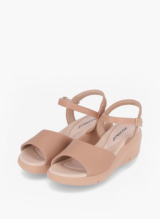 Piccadilly صنادل كعب ويدج مفتوحة الأصابع للنساء بتصميم محكم مع إغلاق بحزام - Image 1