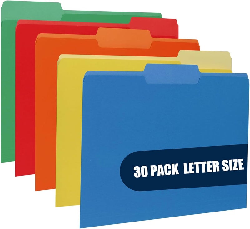 30 Pack File Folder Letter Size Colored File Folders Manila 1/3-Cut Tab Filing Folder for Documents Files Paper Organization, 5 Color - Image 1